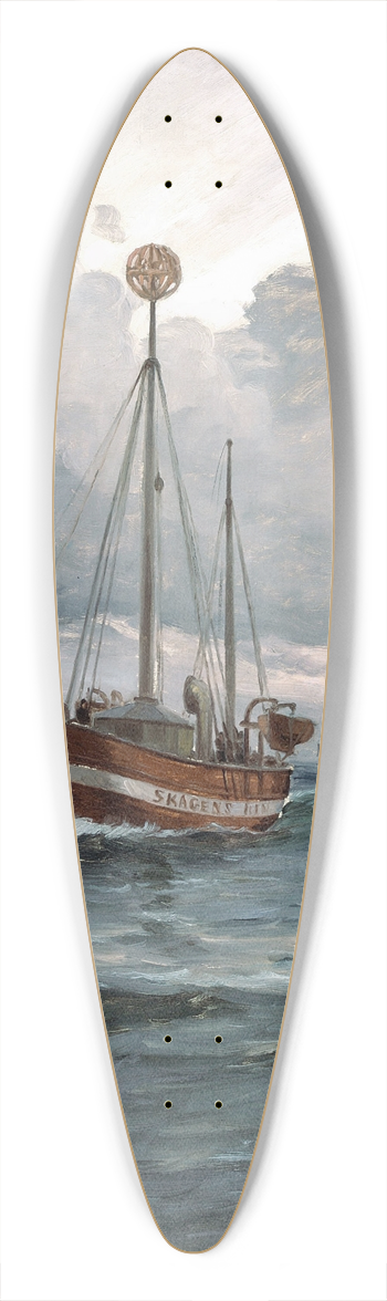 Carl Locher - The lightship at Skagen Reef 39.3 inch art pintail longboard deck
