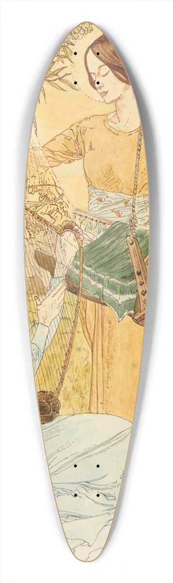 Carlos Schwabe - Two women with a cradle, one of them winged 39.3 inch art pintail longboard deck