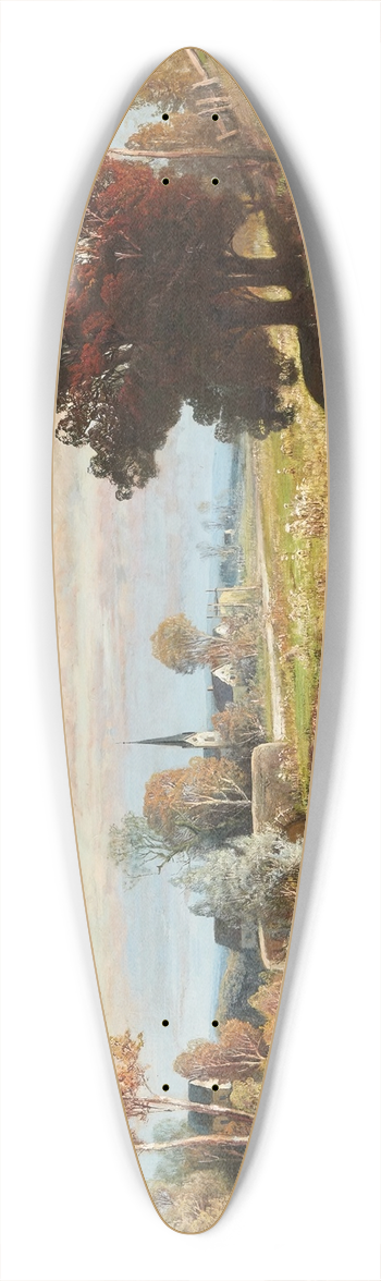 Carl Philipp Weber - Landscape with Cows Watering and Town in Background 39.3 inch art pintail longboard deck
