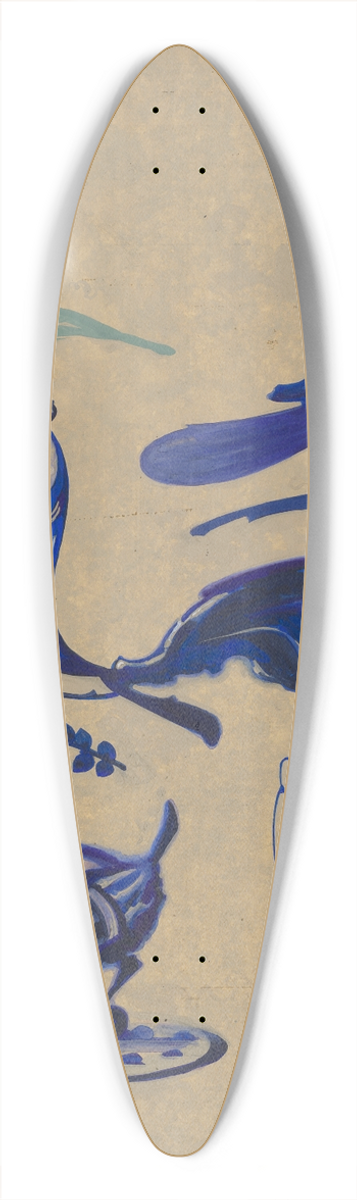 Charles Caseau - Bird Decorations on Jug 39.3 inch art pintail longboard deck