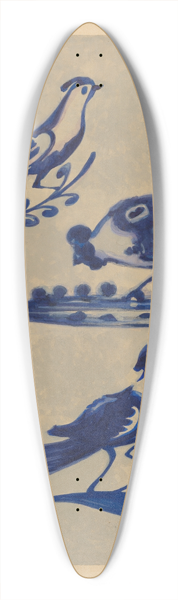 Charles Caseau - Bird Decorations on Stoneware 39.3 inch art pintail longboard deck