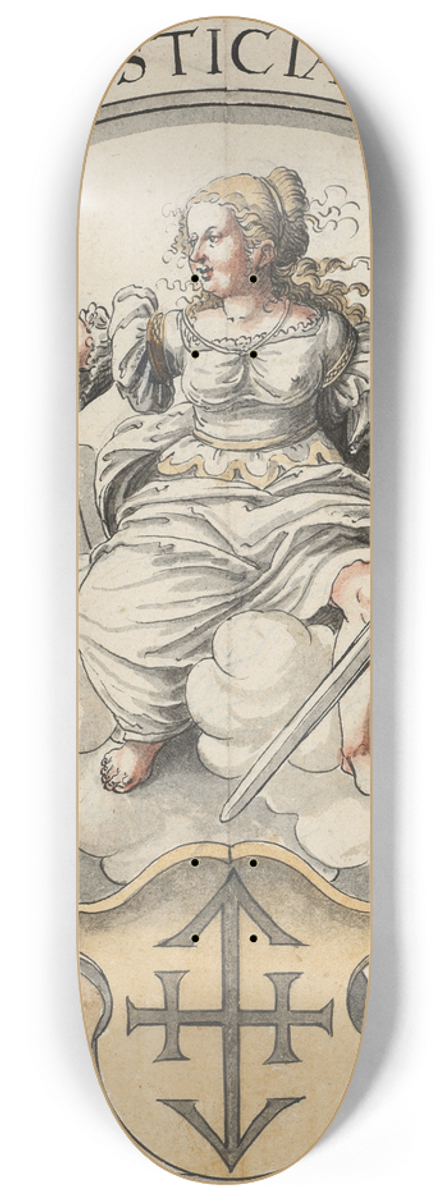Abraham Bickhart - Scheibenriss im Rund mit Justitia, unten nicht identifiziertes Wappen 8.25 inch art skate deck