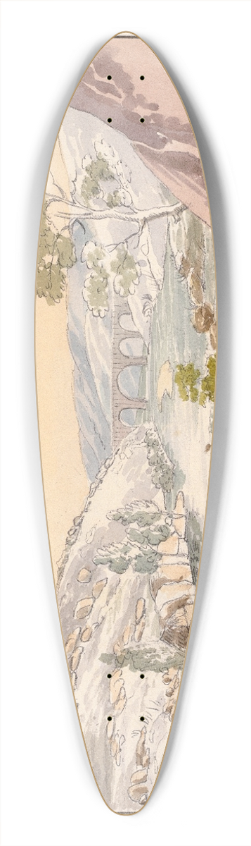 Charles Hamilton Smith - Bridge of Castello Bom on the Coa 39.3 inch art pintail longboard deck