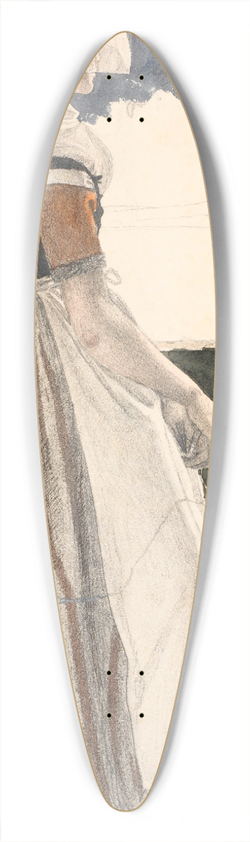 Christen Dalsgaard - Ung strikkende pige i Sallingdragt, ser ud af et vindue 39.3 inch art pintail longboard deck