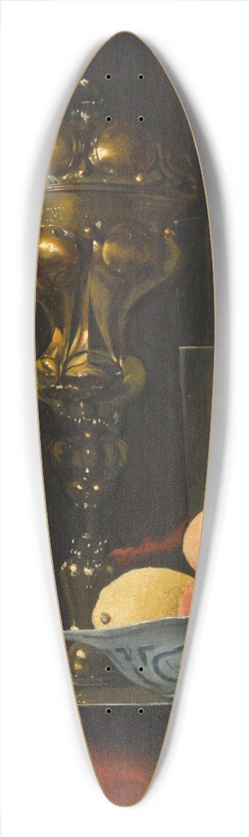 Christiaen Striep - Still life with a gilt cup on a silver plate, a porcelain bowl with fruit, a roemer, and a wine glass, all on a wooden table draped in red fabric 39.3 inch art pintail longboard deck