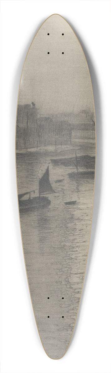Christopher R. W. Nevinson - From Waterloo Bridge;Sun bursting through fog 39.3 inch art pintail longboard deck