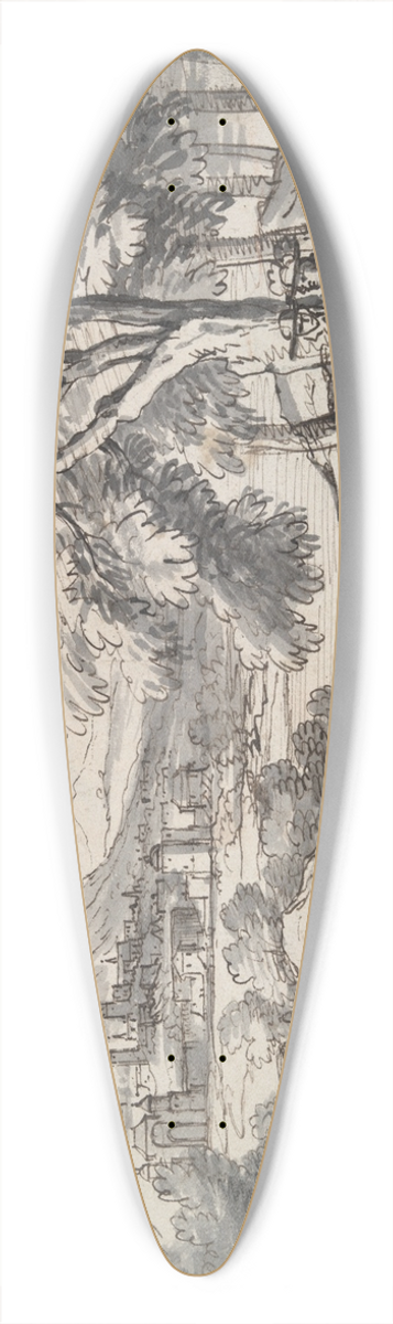 Circle of Adam van der Meulen, - Landscape with Travelers and City in theDistance 39.3 inch art pintail longboard deck