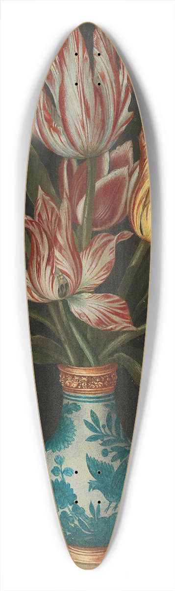 Circle of Ambrosius Bosschaert I - A still life with parrot tulips in a Wan-Li vase, a fly and a lizard 39.3 inch art pintail longboard deck