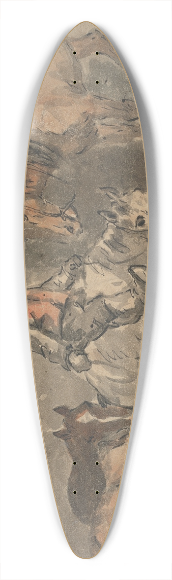 Conrad Gessner - Man Watering Four Horses 39.3 inch art pintail longboard deck