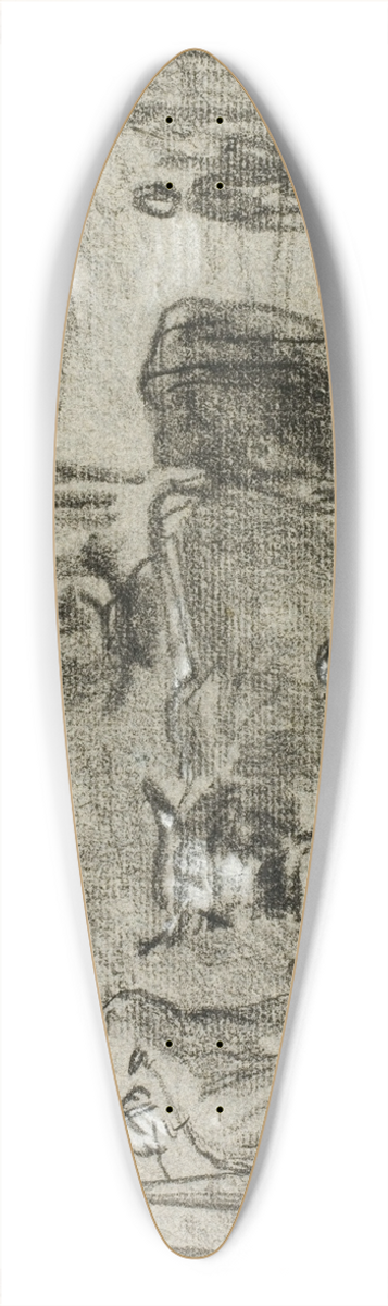 Constant Troyon - Farmyard with Man and Cattle 39.3 inch art pintail longboard deck