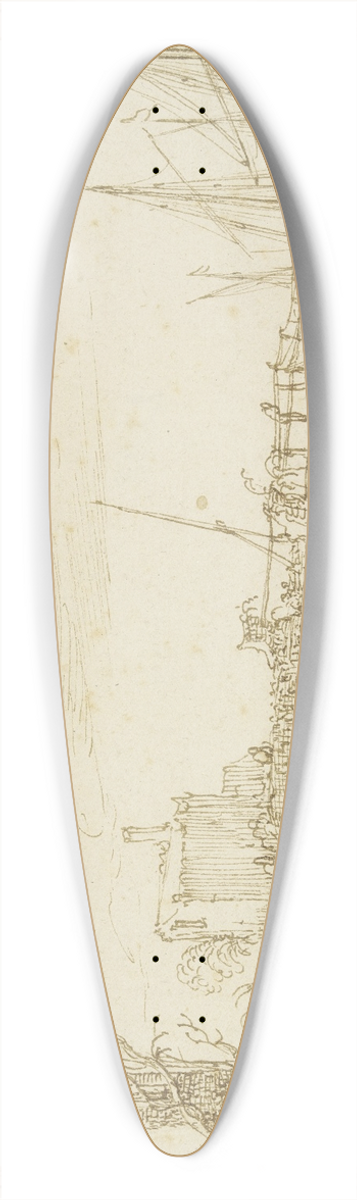 Cornelis Claesz. van Wieringen - Zwei Schiffe liegen bei einer Brcke, links auf dem Wege mehrere Figuren 39.3 inch art pintail longboard deck