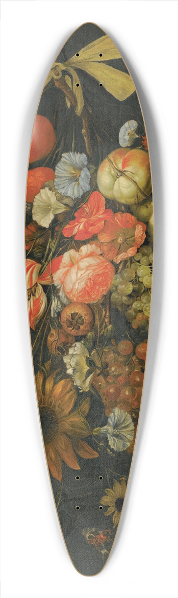 Cornelis de Heem - Festoon of flowers and fruit 39.3 inch art pintail longboard deck