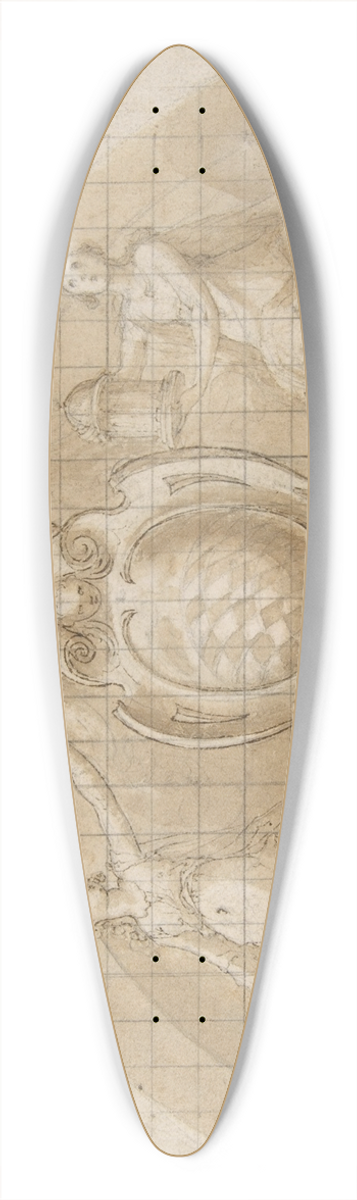 Cristoforo Roncalli - Design for a Lunette Decoration; Coat of Arms Flanked by Seated Allegorical Figures 39.3 inch art pintail longboard deck