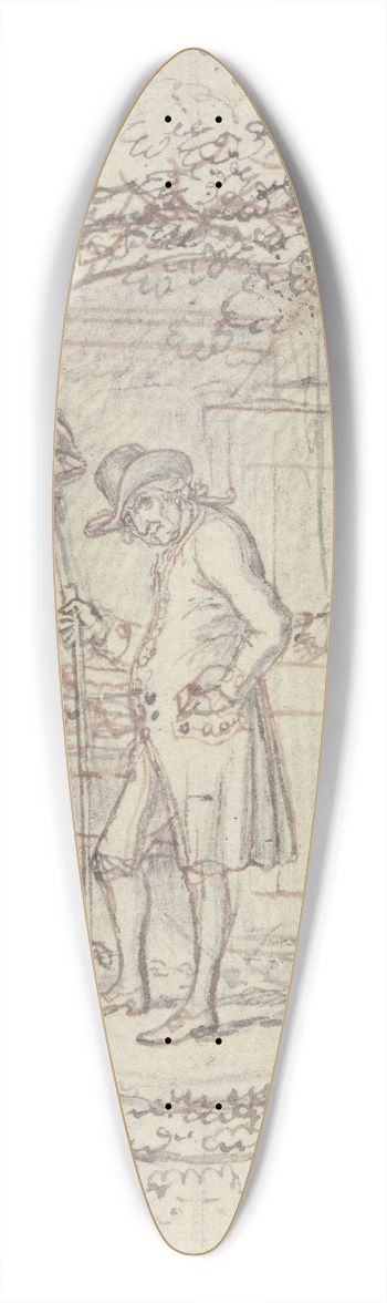 Daniel Nikolaus Chodowiecki - Ein gebeugter alter Mann mit Hut und Stock steht, nach links gewandt, in seinem Zimmer, das hinter ihm eine alte Magd mit Kaffeegeschirr und Hausschuhen betritt 39.3 inch art pintail longboard deck