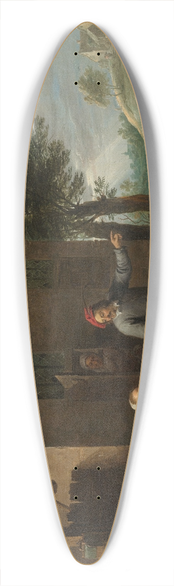 David Teniers The Younger - Husbandman at a Cottage Door with a Seated Woman and Child 39.3 inch art pintail longboard deck