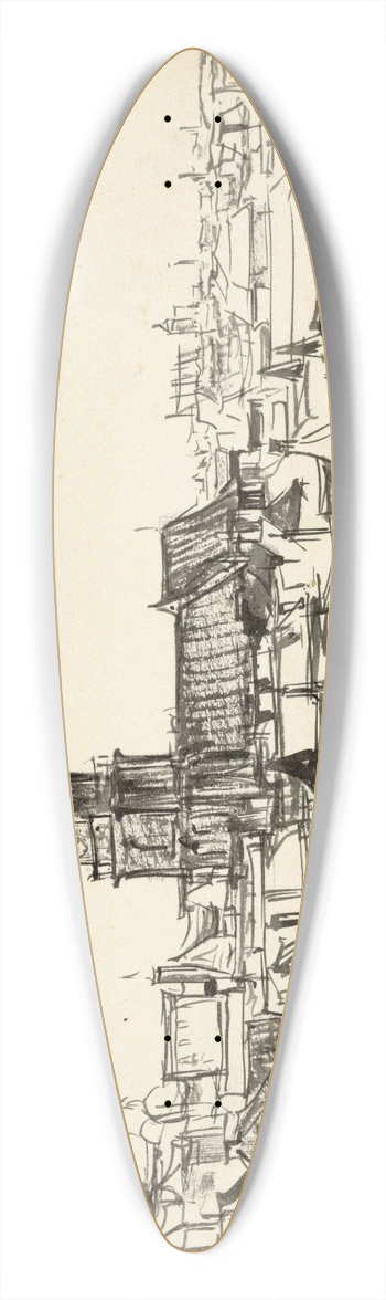Dick Ket - Gezicht op de kerk temidden van lage huizen te Scheveningen 39.3 inch art pintail longboard deck