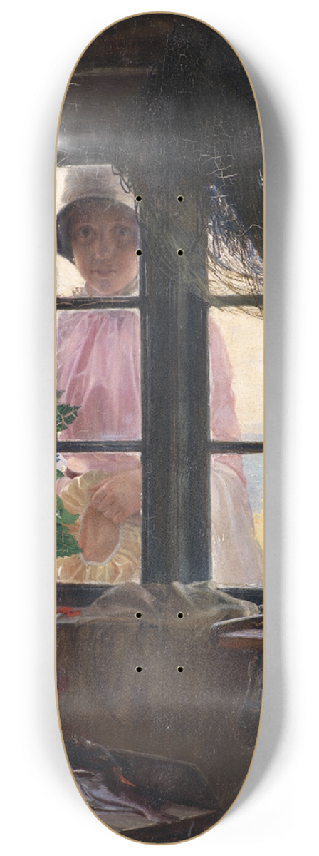 Carl Bloch - After the Bath. A Young Girl Knocking at the Fishermans Window 8.25 inch art skate deck