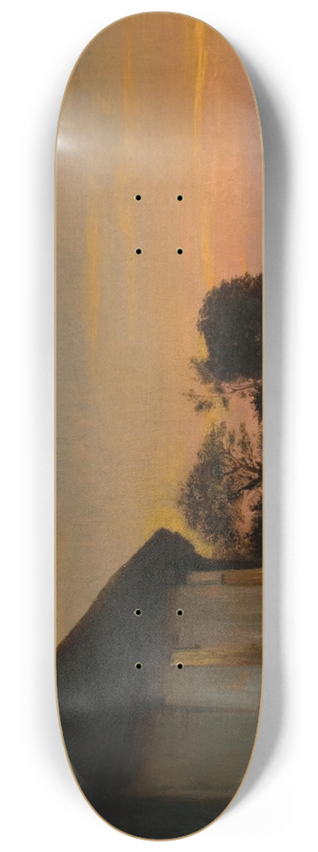 Carl Bloch - Evening lanscape with a house and garden by the sea. Ellekilde 8.25 inch art skate deck