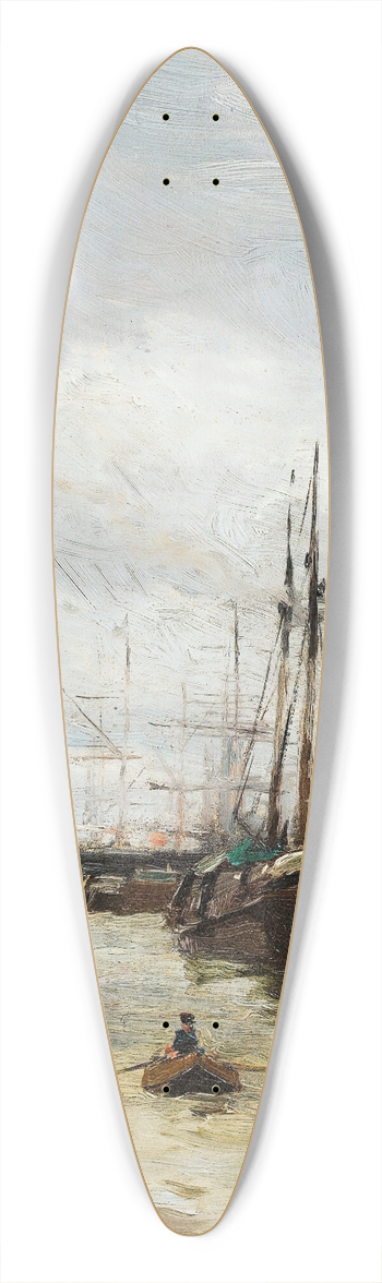 Edmond-Marie Petitjean - Boats At The Harbor 39.3 inch art pintail longboard deck