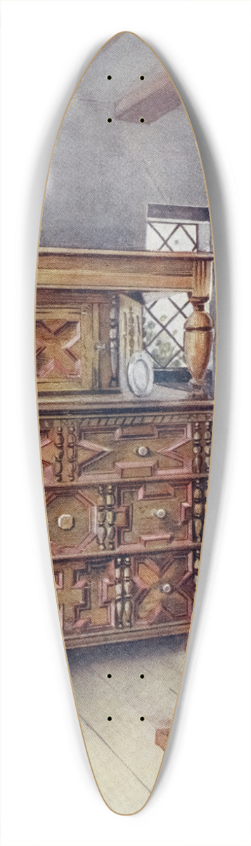 Edwin Foley - The Putnam cupboard of English oak and cedar, Carved settle of American Oak 39.3 inch art pintail longboard deck