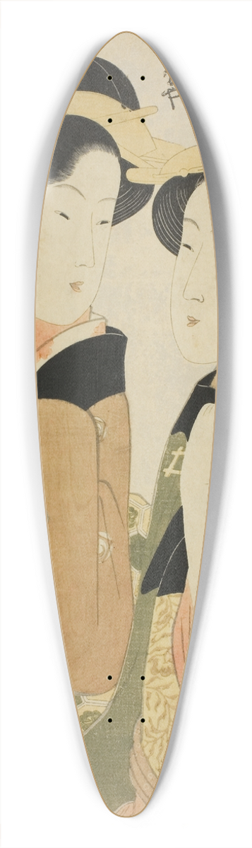 Eishsai Chki - Kan, a waitress of the Izutsuya, and the geisha Fuseya of the Ogiya II 39.3 inch art pintail longboard deck