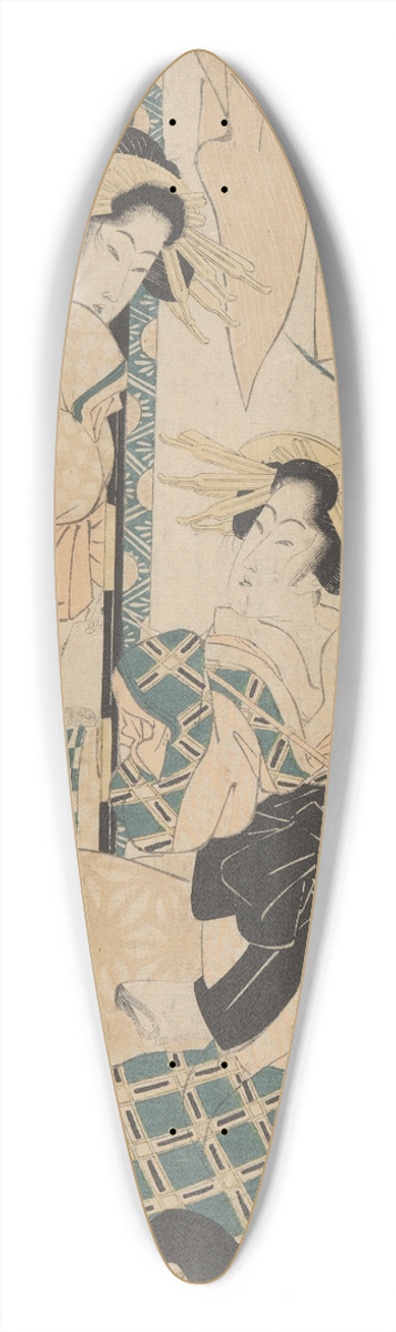 Eizan Kikukawa - Geisha Seated on Cushions (pipe in hand, another woman looking on from door) 39.3 inch art pintail longboard deck