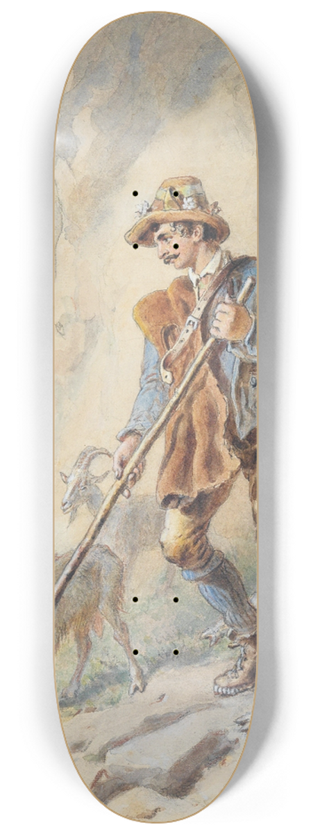 Carl Goebel the younger - Rosenblatt, huntsman in ordinary of Archduke John of Austria as goatherd in the mountains 8.25 inch art skate deck