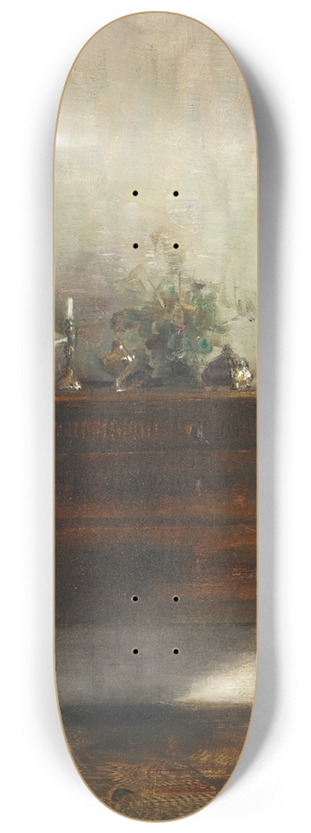 Carl Holse - Interir med kunstnerens hustru, der str ved en kommode og lser 8.25 inch art skate deck