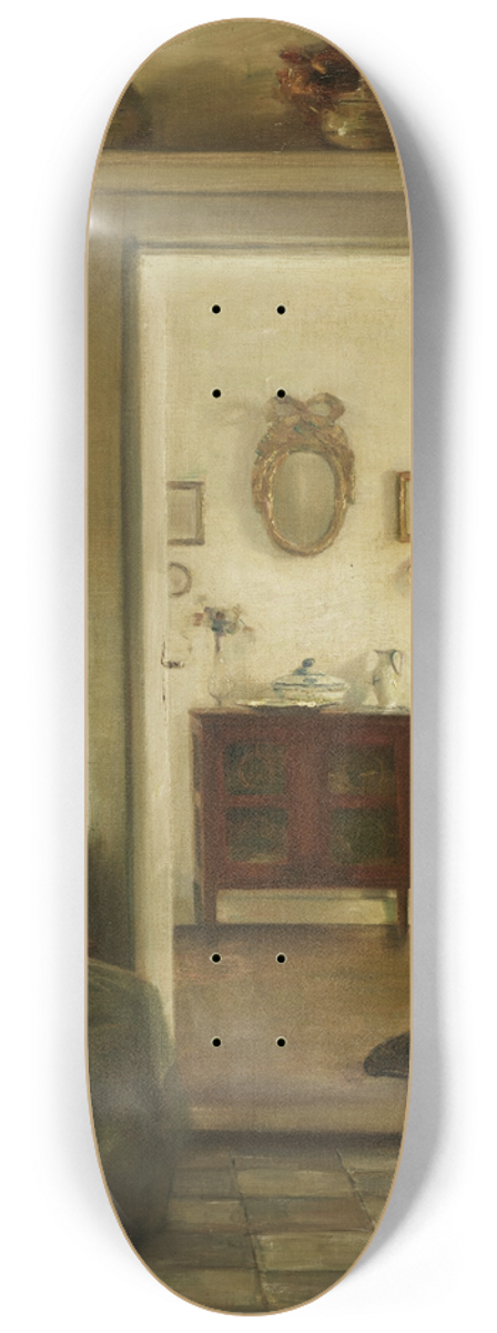 Carl Holse - Woman in an Interior with Two Cats Drinking Milk 8.25 inch art skate deck