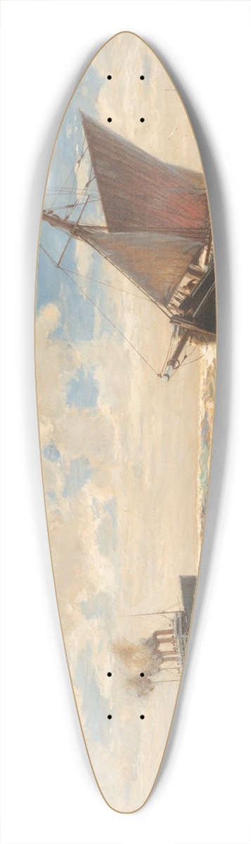Erwin Carl Wilhelm Gnther - Steamer and sailing boats on open sea 39.3 inch art pintail longboard deck