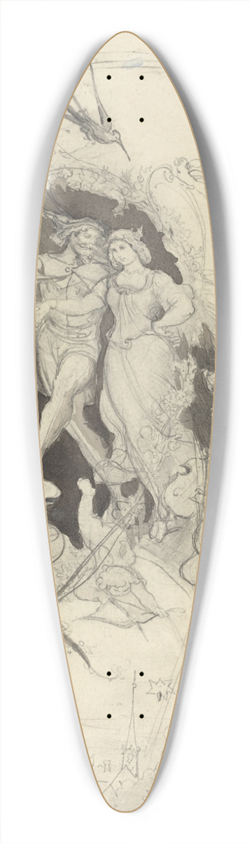 Eugen Napoleon Neureuther - The Happy Squire and His Bride 39.3 inch art pintail longboard deck