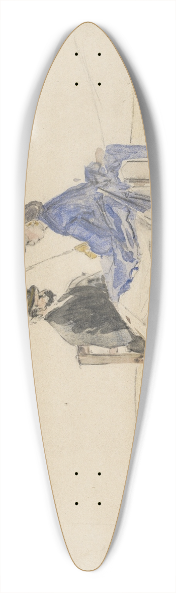 Eugne Boudin - A Couple Seated on the Beach with Two Dogs 39.3 inch art pintail longboard deck