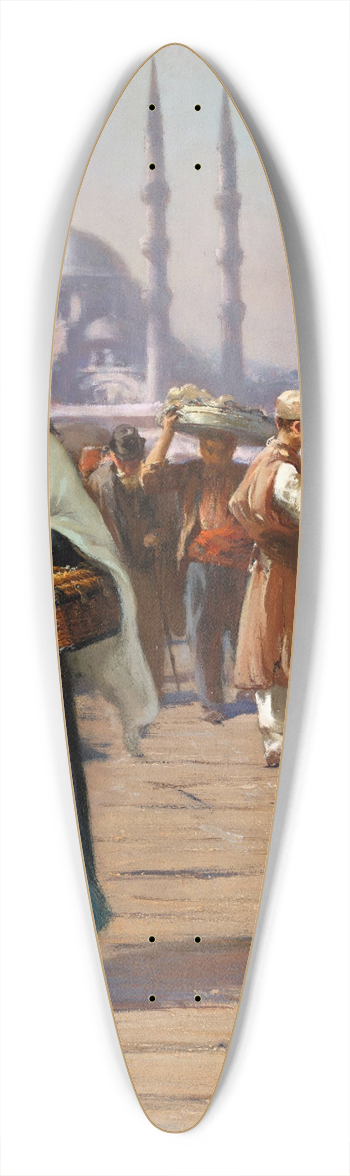 Fausto Zonaro - On The Galata Bridge, Constantinople 39.3 inch art pintail longboard deck