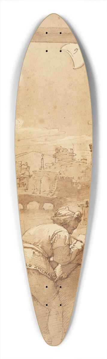 Federico Zuccaro - Taddeo Drawing by Moonlight in Calabreses House 39.3 inch art pintail longboard deck