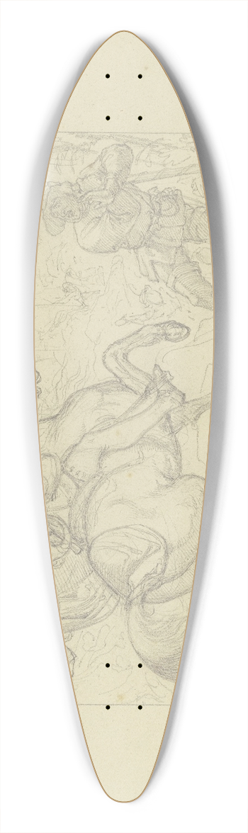 Ferdinand Fellner - Ungedeutete Szene; Ein Ritter, einen mit einem Spie bewaffneten Bauern an einem Bildstock mit der Armbrust bedrohend. 39.3 inch art pintail longboard deck