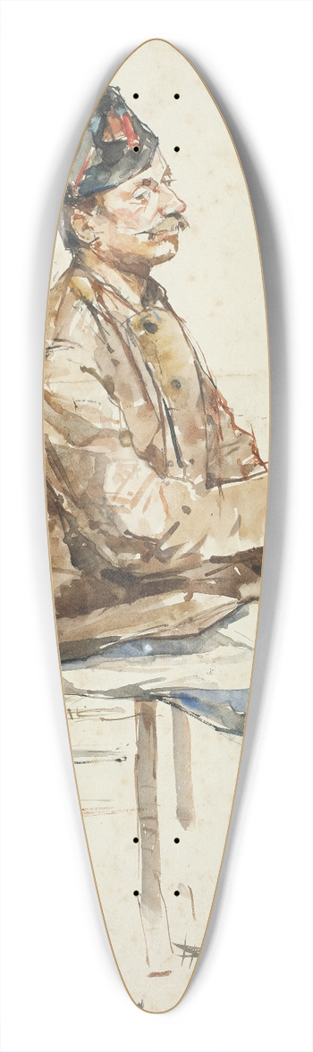 Floris Verster - Sitting man with hat and clogs 39.3 inch art pintail longboard deck