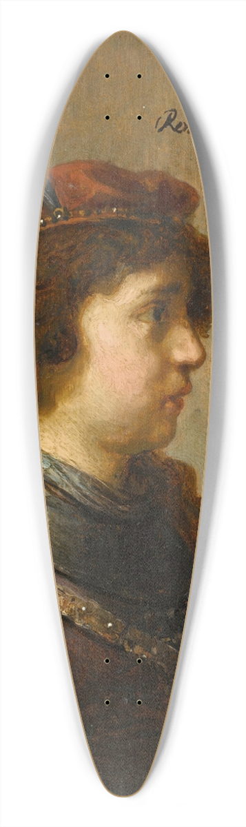 Follower of Rembrandt van Rijn - Portrait of a young man in armour and a red feathered cap 39.3 inch art pintail longboard deck