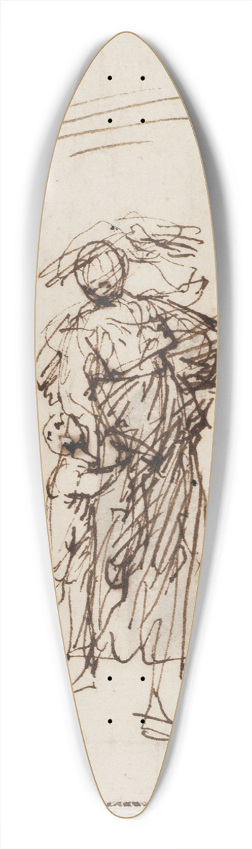 Francesco Allegrini - Skitse af en gende kvinde med et barn ved sin side, i baggrunden en siddende figur 39.3 inch art pintail longboard deck