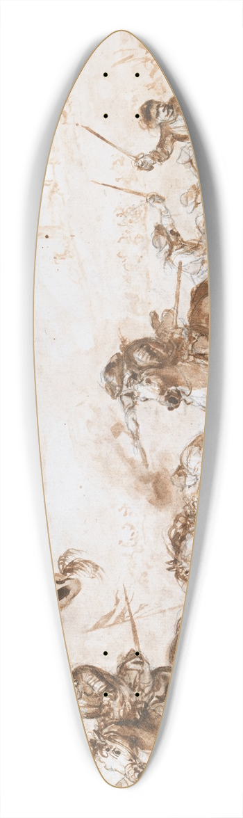 Francesco Simonini - Cavalry Fighting below a Walled Town 39.3 inch art pintail longboard deck