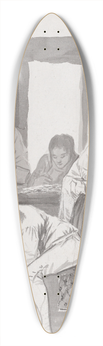 Francisco de Goya - Generosity versus Greed, a woman and three men conducting a transaction inside a shop 39.3 inch art pintail longboard deck
