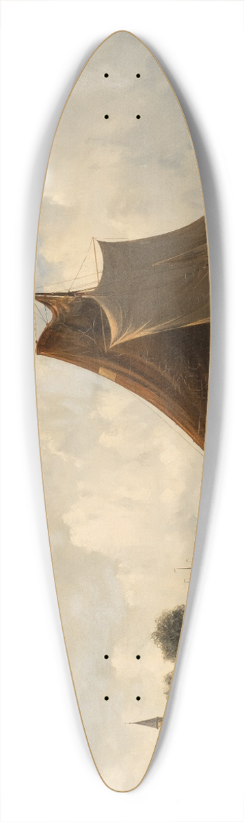 Francois Carlebur of Dordrecht - Dutch river landscape with sailing boats 39.3 inch art pintail longboard deck