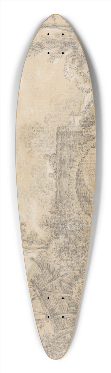 Franois Boucher - Landscape with a Rustic Bridge 39.3 inch art pintail longboard deck