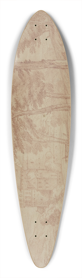 Frans Boudewijns - Landschaft, links ein Schlo, rechts Bume, vorne zwei Knaben am Wege sitzend 39.3 inch art pintail longboard deck
