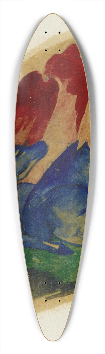 Franz Marc - Two blue horses in front of a red rock 39.3 inch art pintail longboard deck
