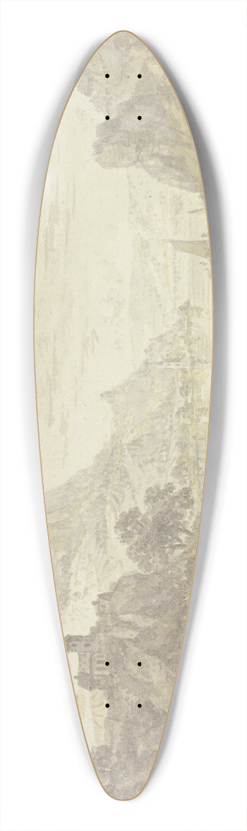 Franz Schtz - Blick in ein Flusstal mit felsigen Ufern, links auf einem Felsen eine Kirche 39.3 inch art pintail longboard deck