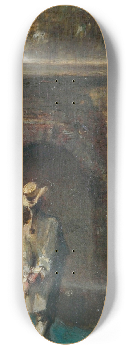 Carl Spitzweg - Gallant scene at a river bridge 8.25 inch art skate deck