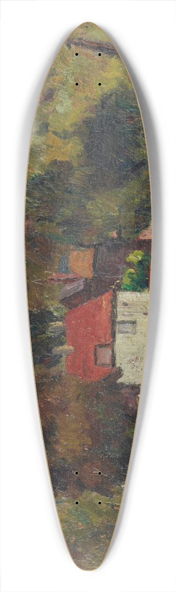 Frederick Porter - Landscape Village beneath the ruins 39.3 inch art pintail longboard deck