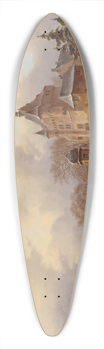 Frederik Marinus Kruseman - A winter landscape with activites on the ice near a castle 39.3 inch art pintail longboard deck