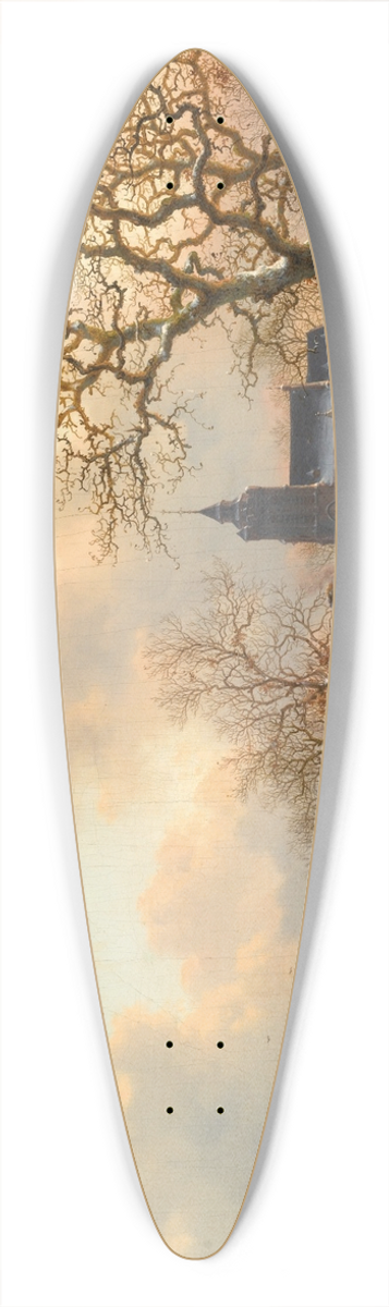 Frederik Marinus Kruseman - A Winter Landscape With Skaters On A Frozen River 39.3 inch art pintail longboard deck