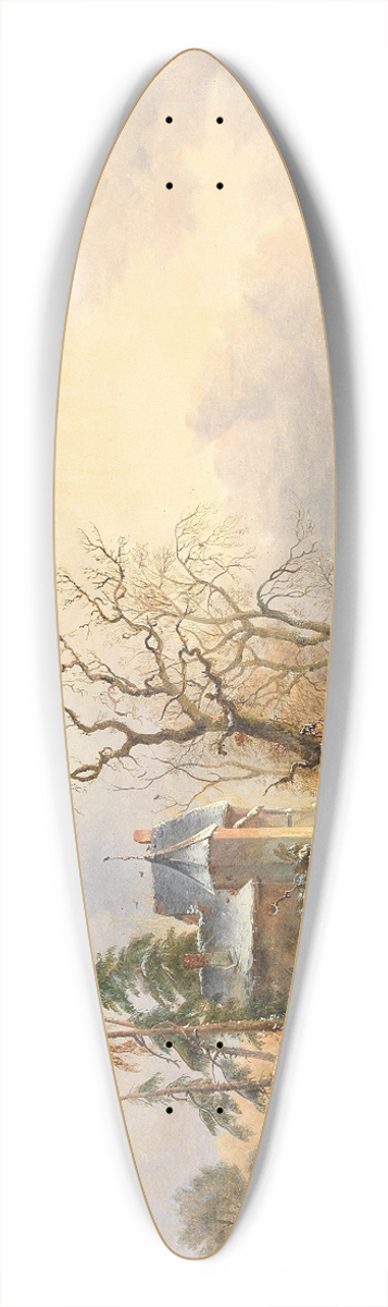 Frederik Marinus Kruseman - Winter landscape with figures near a mansion 39.3 inch art pintail longboard deck